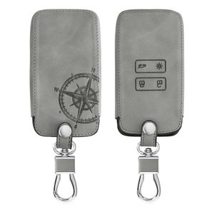kwmobile Autoschlüssel Hülle kompatibel mit Renault 4-Tasten Smartkey Autoschlüssel (nur Keyless Go) - Kunstleder Schutzhülle Schlüsselhülle Cover Kompass Vintage Grau