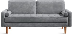 2 Sitzer Sofa Samt Couch mit Wurfkissen Armlehne für Wohnzimmer/Schlafzimmer/Büro Grau