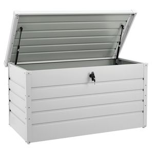 Juskys Metall Aufbewahrungsbox Limani 380 Liter - Outdoor Box - wasserdicht, abschließbar - Gartenbox, Auflagenbox, Kissenbox für Garten Weiß