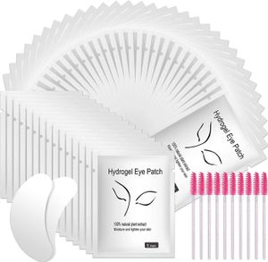 Augenpads für Wimpernverlängerung, 50 Paar Wimpernpads, Wimpern Extension Pads mit 10 Stück Wimpernbürste, Wimpernverlängerung Augen Pads Eye Patch für Eyelash Extensions