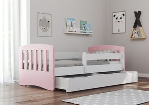 Bjird Kinderbett Jugendbett 80x180 cm mit Rausfallschutz Schublade und Lattenrost Einzellbett  Classic - Puderrosa