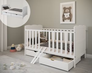 ZEEBRA - Babybett Kinderbett, 2w1 Bett Isabel, mit Schublade, 70x140x97cm, Weiß ZEEBRA - Babybett Kinderbett, 2w1 Bett Isabel, mit Schublade, 70x140x97cm, Weiß