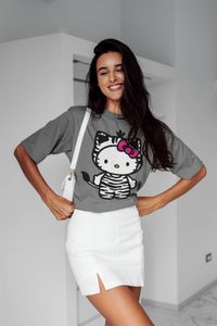 Organiczna bawełniana koszulka damska Oversize Hello Kitty Hello Zebra Cat Cute Cat