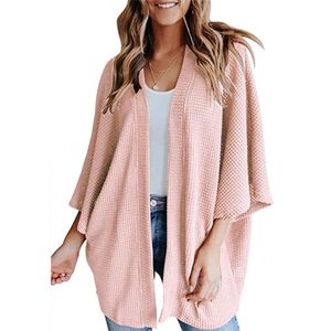Damen 3/4 -Ärmel Strickjacken Pullover Loser Offene Vorderseite Winter Warmer Strickjacke Rosa,Größe:Xl