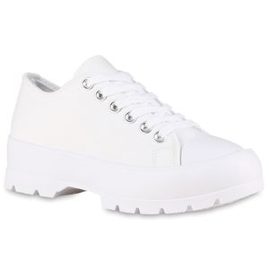 VAN HILL Damen Plateau Sneaker Stoff Schnürer Profil-Sohle Schnür-Schuhe 838442, Farbe: Weiß, Größe: 38