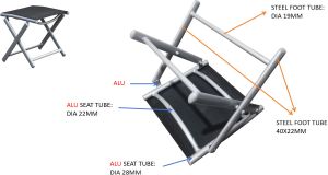 Garten Klapphocker / Fußhocker Aluminium - Textilen Silbergrau/Schwarz