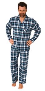 Herren Flanell Schlafanzug lang, durchknöpfbarer Pyjama in toller Karo-Optik