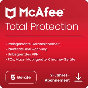 McAfee Total Protection 2024 - 5 Geräte - 2 Jahre (Lizenz per Email)