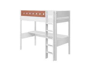 White Hochbett mit senkrechter Leiter und Schreibtisch 90x200 cm Rosa / Weiß, Matratze:ohne