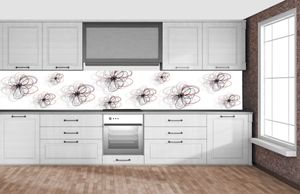 Küchenrückwand Folie selbstklebend ROT-SCHWARZE BLUMEN 350 x 60 cm - Klebefolie - Dekofolie - Spritzschutz für Küche -
