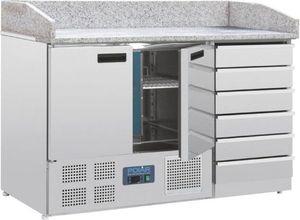 Polar Serie G 2-Türiger Pizzakühltisch Mit Marmorfläche Und 6 Schubladen 257L