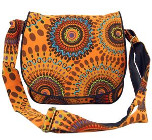 Schultertasche, Hippie Tasche, Goa Tasche - Orange, Uni - Erwachsene, Baumwolle, 22*23*12 cm, Alternative Umhängetasche, Handtasche aus Stoff