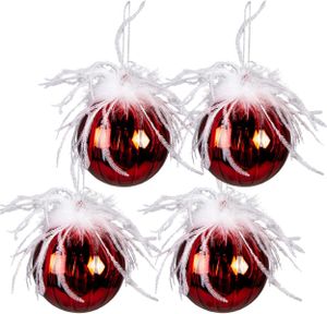 Clayre & Eef Weihnachtskugel 4er Set Ø 10 cm Rot Weiß Glas