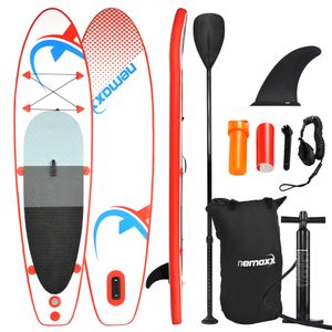 Nemaxx PB305 Stand up Paddle Board 305x76x10cm, rot/blau - SUP, Surfbrett, Surf-Board - aufblasbar & leicht zu transportieren - inkl. Tasche, Paddel, Finne, Luftpumpe, Repair Kit, Fuß-Leine