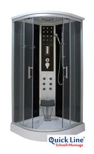 Komplettduschkabine COMFORT mit Schnellmontage 100 x 100 x 215 - Massagedüsen - Radio - LED - Beleuchtung - Sitz aufklappbar - Ventilator