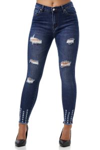 Elara Damen Jeans High Waist Destroyed MEL0275-3 DK.Blue-36 (S)