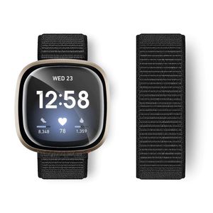 Nylon Armband Für Fitbit Versa 3 / Fitbit Sense Loop Band Klettband Uhrenarmband Schwarz