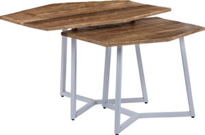 WOMO-DESIGN Beistelltisch Arizona aus Massivholz im 2er Set 73x56 cm / 56x48 cm, Natur-Weiß,  handgefertigt, Mangoholz/Metall