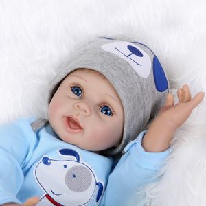 22inch 55cm Reborn Toddler Baby Doll Boy Silicone Body Boneca With Clothes Blue Eyes Lifelike Cute Gifts Toy Blue Dog