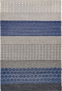 BELIANI Teppich Grau Blau Wolle Polyester 160 x 220 cm Kurzflor Gestreift Jacquardgewebt Filzrücken Rechteckig Wohnzimmer Schlafzimmer Flur