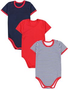 TupTam Kinder Uni Kurzarm Body Baumwolle 3er Set , Farbe: Streifen Dunkelblau Rot, Größe: 116