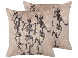 BELIANI Dekokissen Beige 2er Set Samtstoff 45 x 45 cm Halloween Skelett-Motiv Quadratisch Halloween-Deko Modern Minimalistisch Herbst Deko