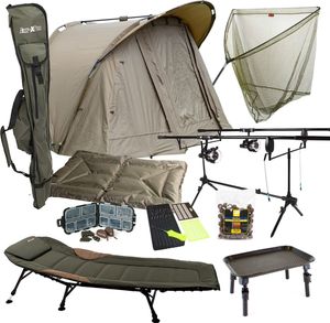 Traxis Carp Set – Overnighter Set – Karpfenangeln – Angelzelt – 2 Ruten – 2 Rollen – Trage – Kescher – Abhakmatte – Rod Pod – Bissanzeiger