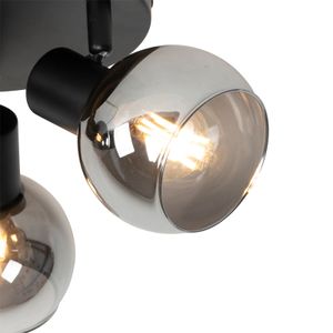 QAZQA - Art Deco Deckenleuchte I Deckenlampe I Lampe I Leuchte schwarz 3-flammig Spotbalken5 cm mit Rauchglas 3-flammig Spotbalken-Licht - Vidro I Wohnzimmer I Schlafzimmer - Rund - LED geeignet E14