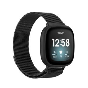 Für Fitbit Versa 4 + 3 / Sense 1+ 2 Magnet Metall Uhr Armband Schwarz