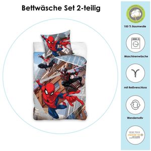 Spiderman Biber-Bettwäsche Blau für Jungen · Kinderbettwäsche 135x200 80x80cm aus 100% Baumwolle · Winterbettwäsche im Comic Stil Spiderman