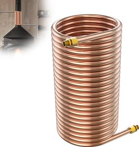 Špirála XMTECH z 10 m medenej rúrky 12x1 mm, vnútorný priemer cca 12,5 cm a mosadzných prípojok 1/2", 22 závitov, vonkajší priemer cca 15 cm, pre komínové rúrky a ohrev bazéna