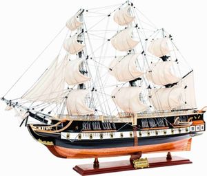 Casa Padrino Luxus Flaggschiff USS Constitution mit Massivholz Ständer Schwarz / Braun 103 x 30 x H. 85 cm - Handgefertigtes Deko Schiff Holzschiff Segelschiff Kriegsschiff - Deko Accessoires