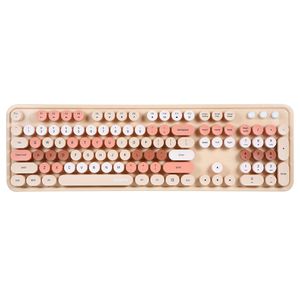 Mofii süßes kabelloses Retro-Punk-Tastatur- und Mausset, 104-Tasten-Tastatur/2,4-G-Funkübertragung/USB-Plug-and-Play/ergonomisches Design, Milchteefarbe