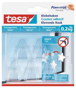 tesa Powerstrips Klebehaken für Glas transparent 5 Haken + 8 Strips