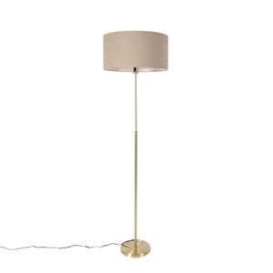 QAZQA - Design Stehlampe verstellbar Gold I Messing mit Schirm hellbraun 50 cm - Parte I Wohnzimmer I Schlafzimmer - Stahl Rund - LED geeignet E27