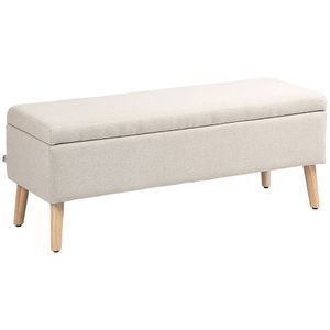 HOMCOM Sitzbank Polsterbank mit Stauraum Bettbank mit Leinenoptik für Flur Schlafzimmer Wohnzimmer Gummiholz Beige 110 x 39 x 45 cm