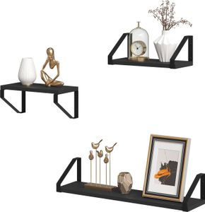 EUGAD 3er Set Wandregal, Hängeregal, Küchenregal hängend, Wanddeko für Küche Wohnzimmer Schlafzimmer, Schwarz