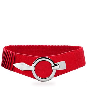 Glamexx24 Damen Taillengürtel Elastischer gürtel 6cm breiter Hüftgürtel silberner Ring Rot-Farbe: Rot -Größe: 85cm ( Taillenweite 76-108cm )