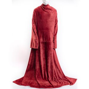 （Red）Nositelná deka mikina pro muže a ženy, super teplá a útulná obří mikina, tlustá flanelová deka s rukávy a obří kapsou