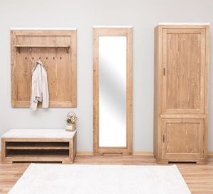 Casa Padrino Landhausstil Massivholz Garderobenmöbel Set Naturfarben / Weiß - 1 Garderobe & 1 Schuhschrank & 1 Wandspiegel & 1 Kleiderschrank - Landhausstil Möbel