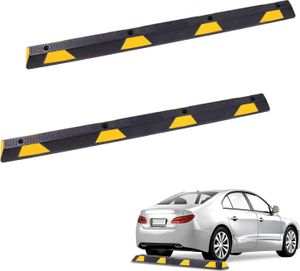 YUENFONG Ogranicznik parkingowy chroniący przed kolizją, 183 cm, z żółtymi paskami odblaskowymi, do stosowania z boku lub z przodu, wykonany z gumy pochodzącej z recyklingu (2 sztuki)