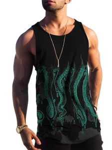 Men Sleeveless Tops Workout Octopus Print Tee Casual Color Stitching T-shirt,Farbe:9#,Größe:S
