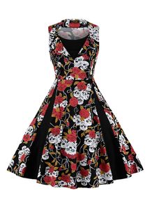 Damen 50er Jahre Kleid Cocktailkleid Ärmellos Retro Vintage Midi Abendkleid MiniKleid