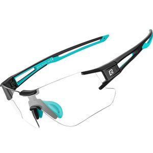 ROCKBROS Photochromic Brille Fahrradbrille Rahmenlos Brille UV400 Schwarz blaugrün