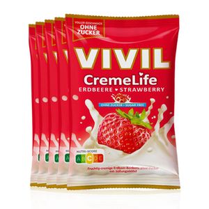 VIVIL Creme Life Erdbeere Sahnebonbons ohne Zucker | 5 Beutel x 110g