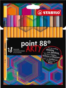 Fineliner - STABILO point 88 - ARTY - 18er Pack mit Hängelasche - mit 18 verschiedenen Farben