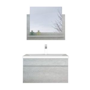 HOME DELUXE - Badmöbel WANGEROOGE M Grau (HB) Badezimmermöbel Waschbecken Unterschrank Spiegel