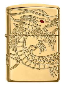 ZIPPO - Chinese Dragon - Multi Cut/ Epoxy Inlay Armor® High Polish Poliert Gold Plate - Gold Rot Chinesischer Drache Tempel Sturmfeuerzeug nachfüllbar Benzin 60002847