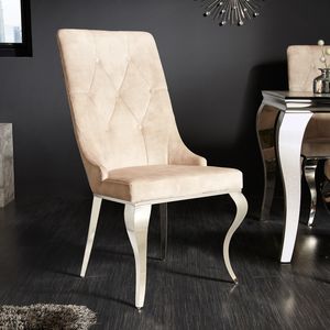 riess-ambiente Eleganter Stuhl MODERN BAROCK champagner beige Samt silber verchromt Esszimmertstuhl Essstuhl