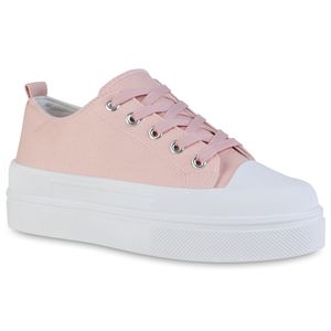 VAN HILL Damen Plateau Sneaker Keilabsatz Schnürer Stoff-Schuhe 838365, Farbe: Rosa, Größe: 39